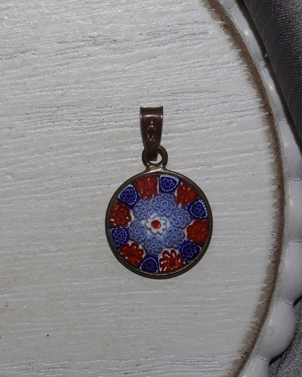 Vintage AMV Millefiori Sterling Silver Pendant 1.4G / 0.9in